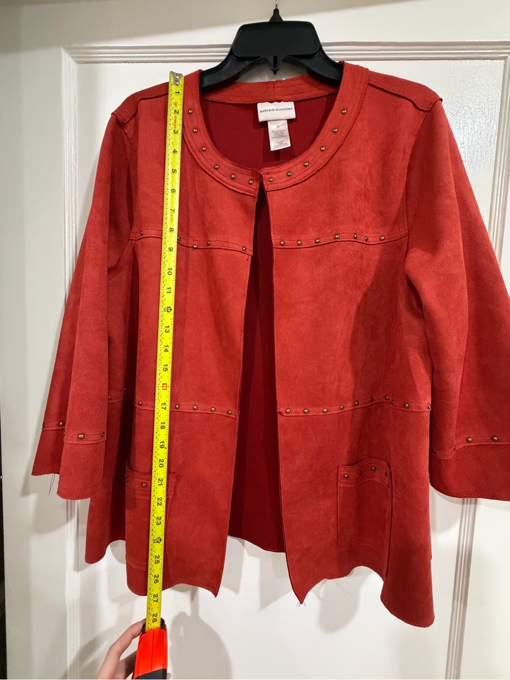 Alfred Dunner Red Suede Open-Front Jacket with Stud Trim - Picture 6 of 7
